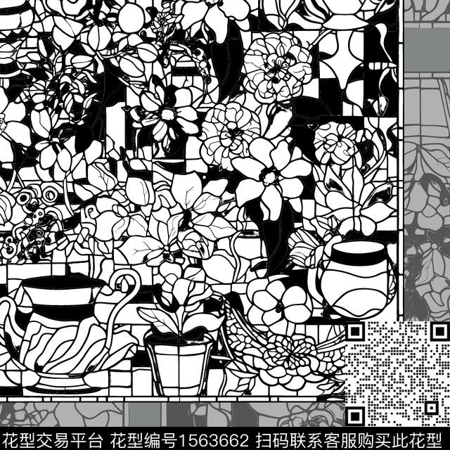 708078070.jpg - 1563662 - 黑白 装饰画 花卉 - 数码印花花型 － 女装花型设计 － 瓦栏