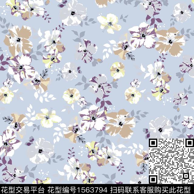 满版散花年轻女性花卉数码印花花型下载（图片编号: 1563794） - 瓦栏（Walan）