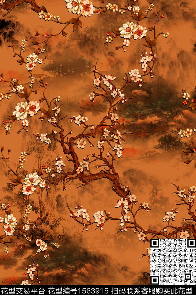 _lu1894.jpg - 1563915 - 花卉 中国 香云纱 - 数码印花花型 － 女装花型设计 － 瓦栏