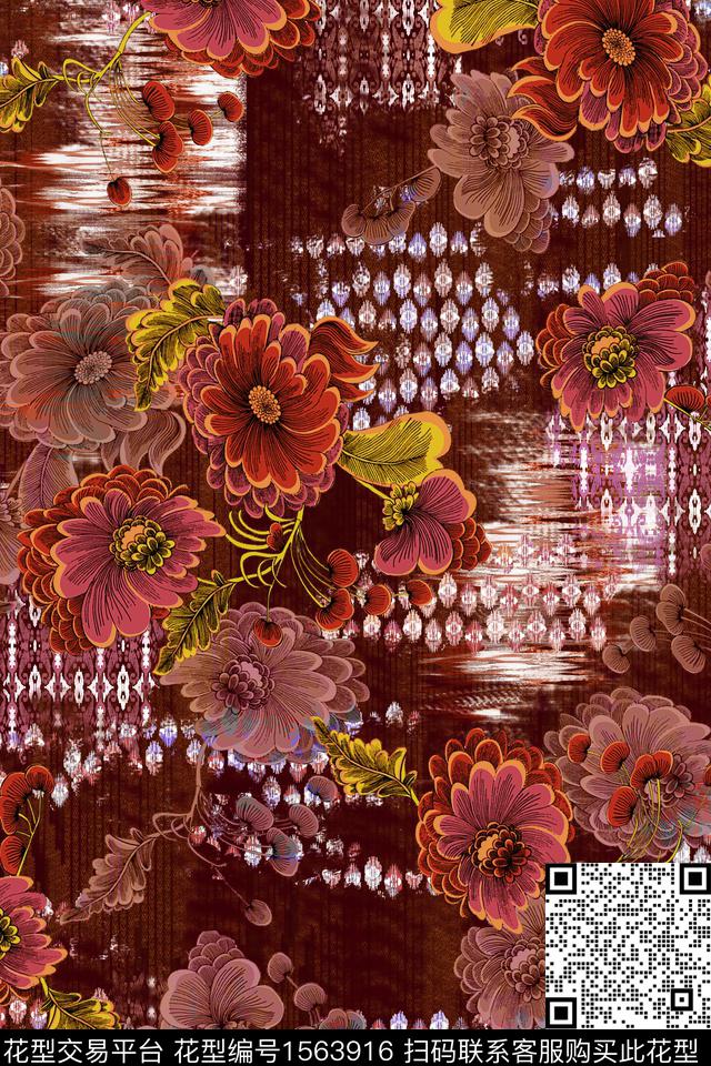 _xx2173.jpg - 1563916 - 底纹 花卉 香云纱 - 数码印花花型 － 女装花型设计 － 瓦栏