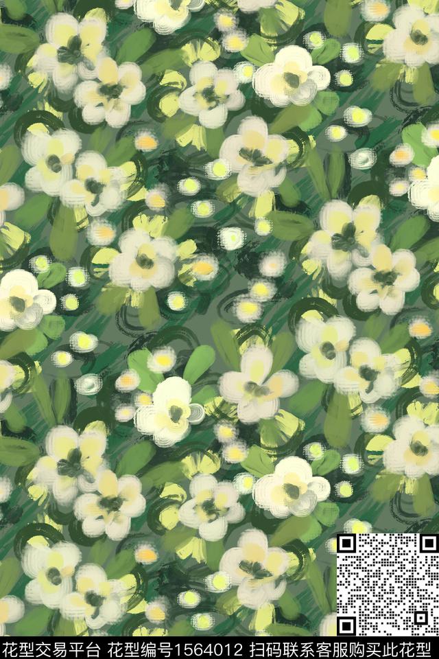 满版散花花卉笔触数码印花花型下载（图片编号: 1564012） - 瓦栏（Walan）