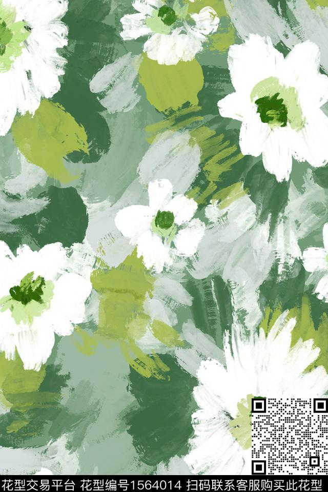 大花花卉手绘数码印花花型下载（图片编号: 1564014） - 瓦栏（Walan）