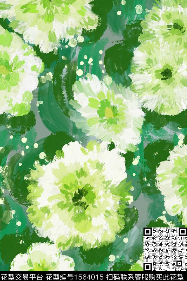 大花花卉手绘数码印花花型下载（图片编号: 1564015） - 瓦栏（Walan）