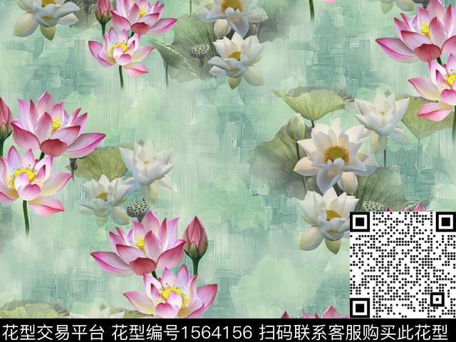 HDS-Y23071920.jpg - 1564156 - 跳接 花卉 荷花 - 数码印花花型 － 女装花型设计 － 瓦栏