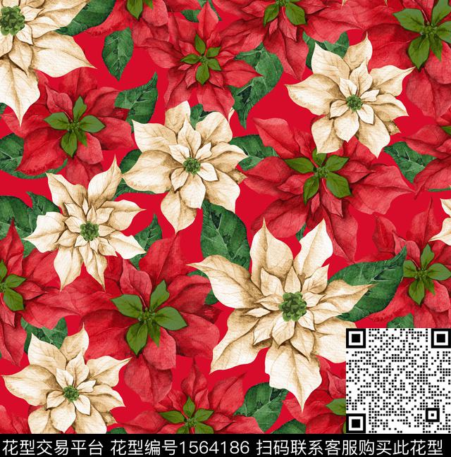 水彩花卉花卉红花数码印花花型下载（图片编号: 1564186） - 瓦栏（Walan）