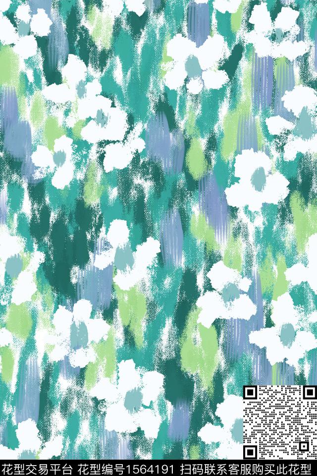 满版散花淑女黑底花卉数码印花花型下载（图片编号: 1564191） - 瓦栏（Walan）