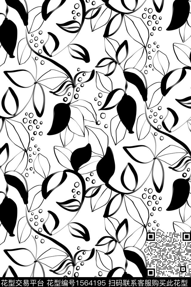 W2014031701 7.jpg - 1564195 - 线条 绿植树叶 黑白花型 - 数码印花花型 － 女装花型设计 － 瓦栏