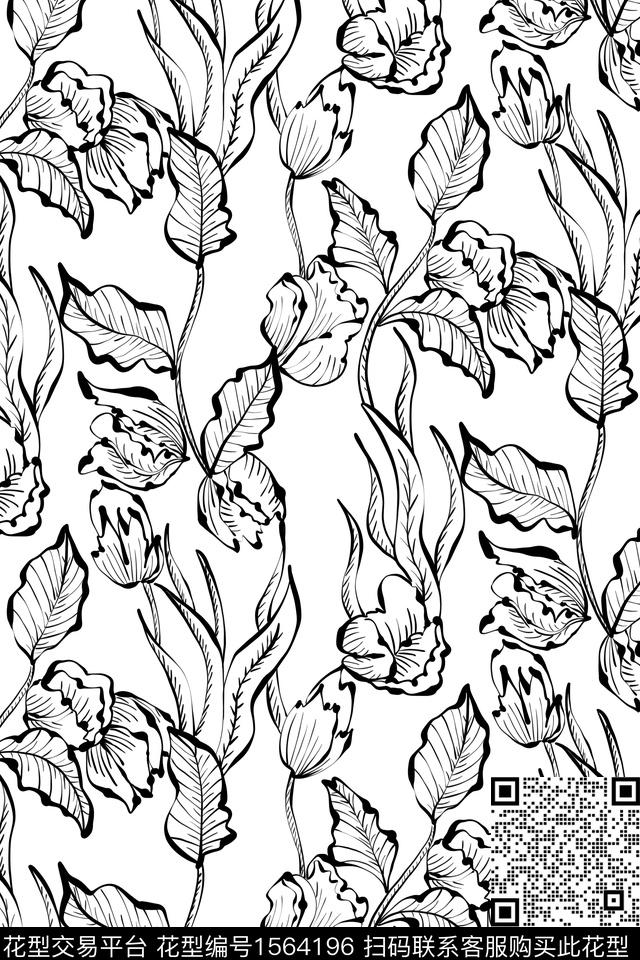 W2014031701 8.jpg - 1564196 - 花卉 线条 绿植树叶 - 数码印花花型 － 女装花型设计 － 瓦栏