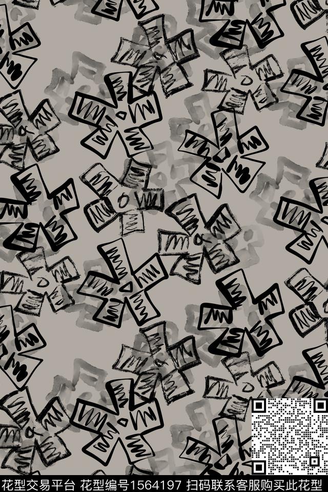 花卉简约笔触数码印花花型下载（图片编号: 1564197） - 瓦栏（Walan）