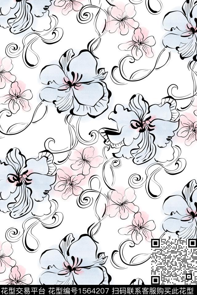 W2014031701 15.jpg - 1564207 - 简约 线条花卉 淑女 - 数码印花花型 － 女装花型设计 － 瓦栏