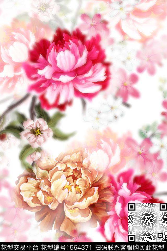 植物大花花卉数码印花花型下载（图片编号: 1564371） - 瓦栏（Walan）