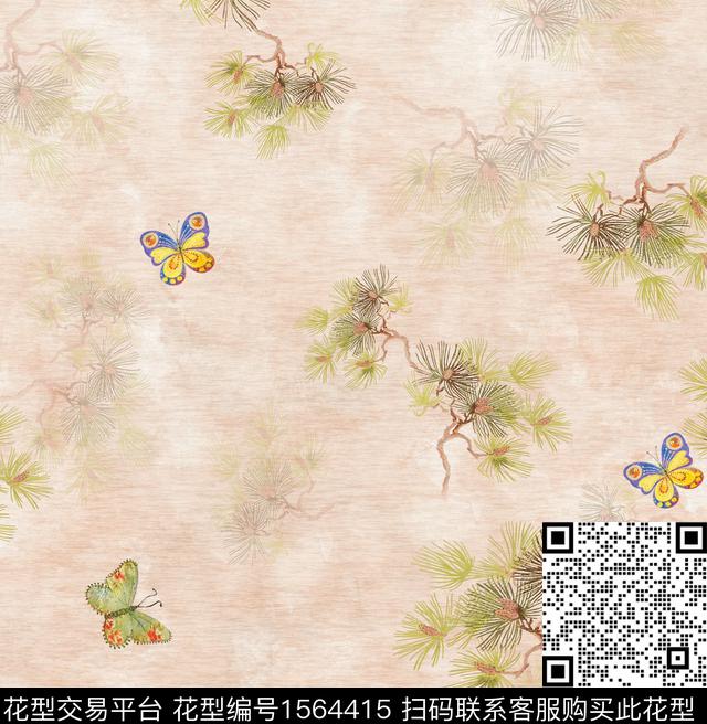 底纹树枝蝴蝶数码印花花型下载（图片编号: 1564415） - 瓦栏（Walan）