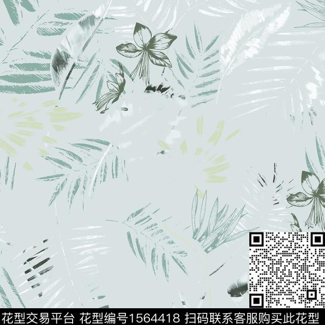 花卉叶子绿植树叶数码印花花型下载（图片编号: 1564418） - 瓦栏（Walan）