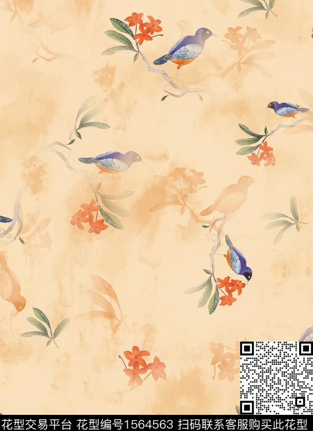 0319c.jpg - 1564563 - 底纹 花卉 鸟 - 数码印花花型 － 女装花型设计 － 瓦栏