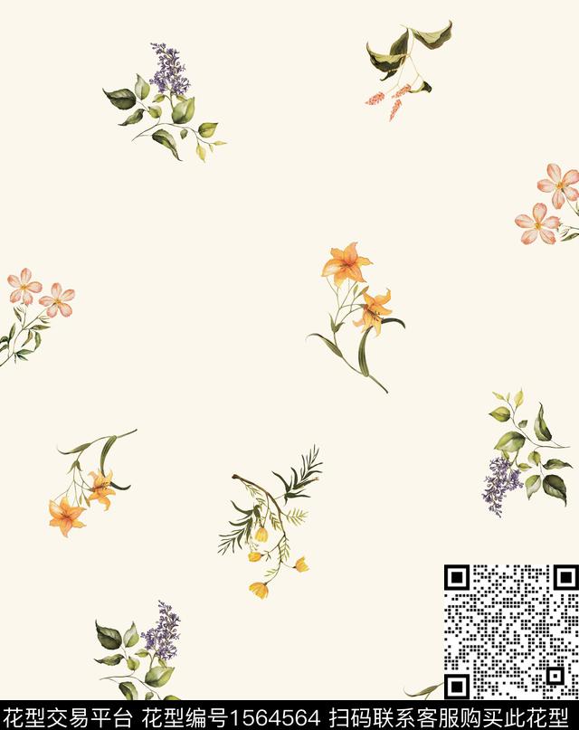 清爽花卉数码印花花型下载（图片编号: 1564564） - 瓦栏（Walan）