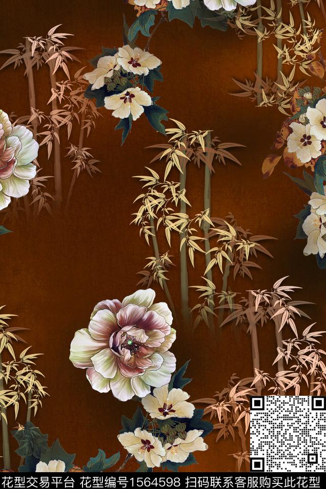 5-S8137-Y.jpg - 1564598 - 中国风 花卉 竹子 - 数码印花花型 － 女装花型设计 － 瓦栏