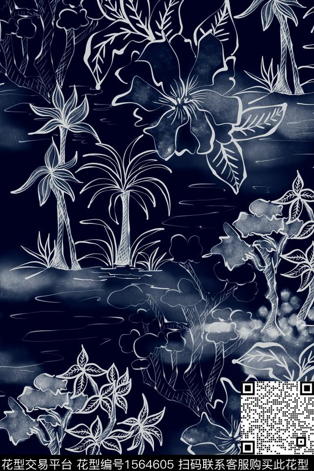 线条花卉风景景观数码印花花型下载（图片编号: 1564605） - 瓦栏（Walan）