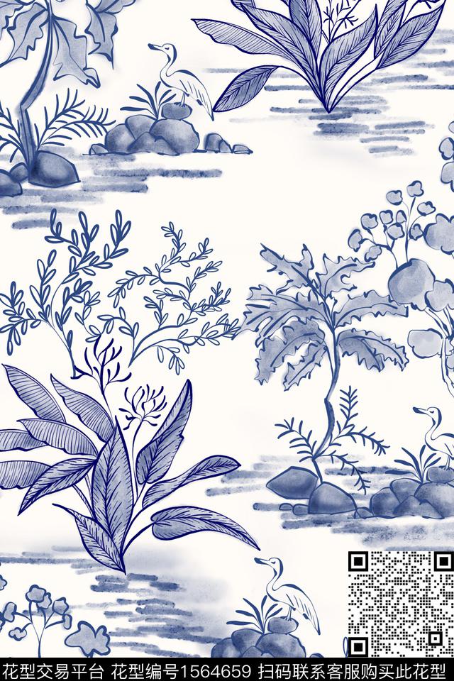 小清新花卉水彩数码印花花型下载（图片编号: 1564659） - 瓦栏（Walan）