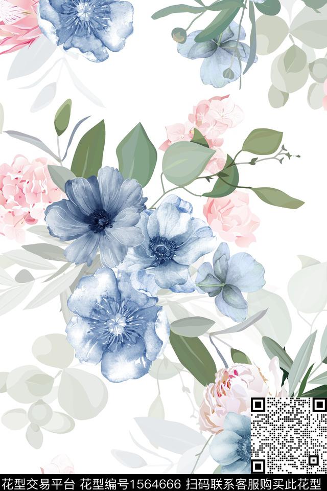 大花花卉春夏花型数码印花花型下载（图片编号: 1564666） - 瓦栏（Walan）