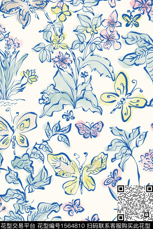 小清新花卉水彩数码印花花型下载（图片编号: 1564810） - 瓦栏（Walan）