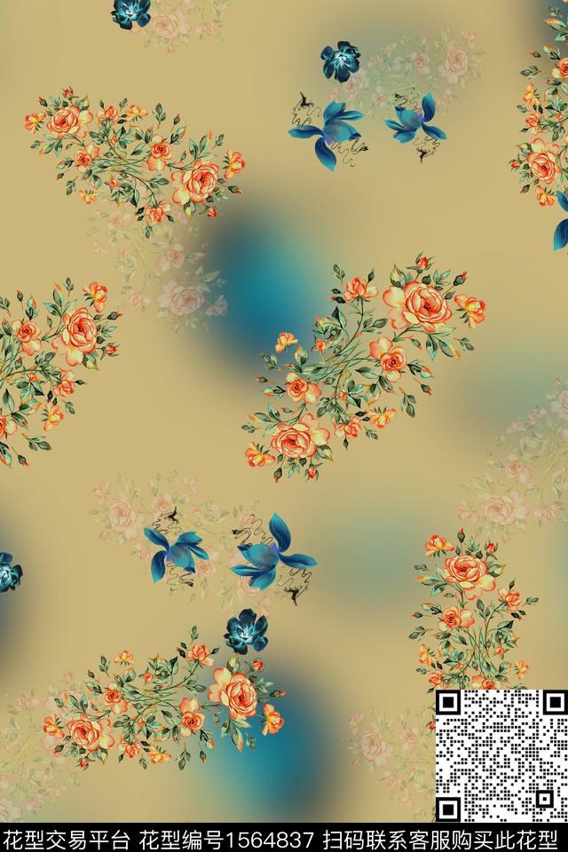 小花花卉影花数码印花花型下载（图片编号: 1564837） - 瓦栏（Walan）