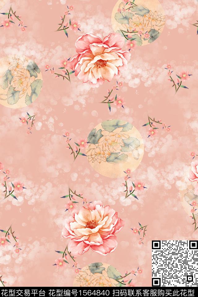 水彩底纹花卉数码印花花型下载（图片编号: 1564840） - 瓦栏（Walan）