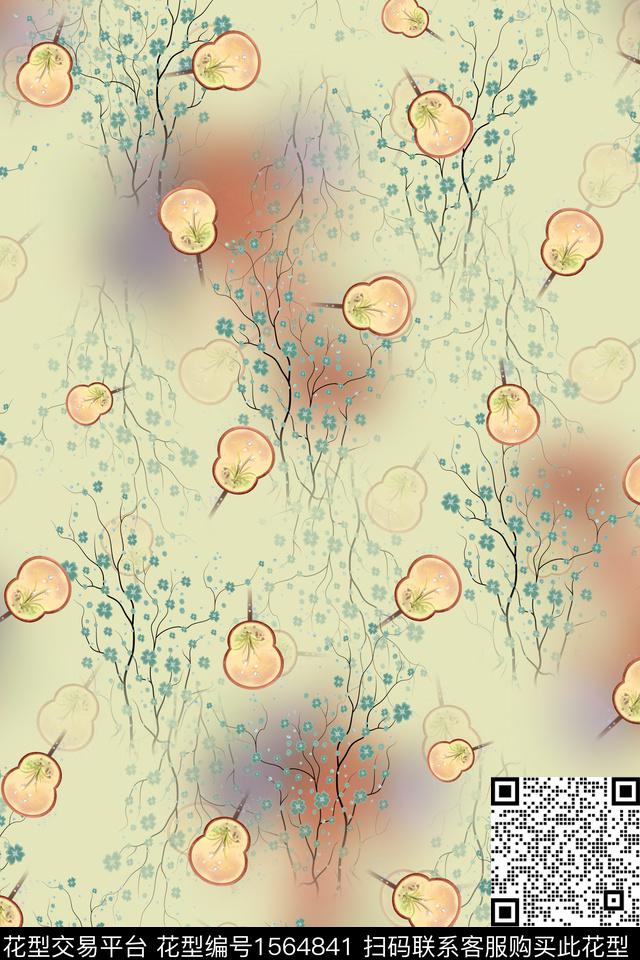 扇子影花花卉数码印花花型下载（图片编号: 1564841） - 瓦栏（Walan）