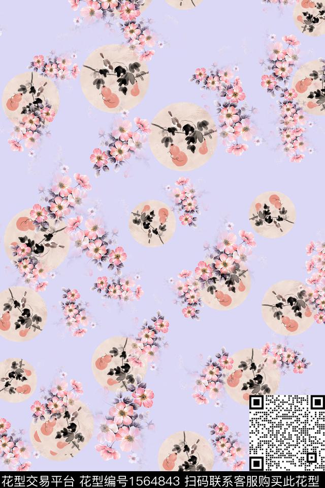 花卉小碎花水墨风数码印花花型下载（图片编号: 1564843） - 瓦栏（Walan）
