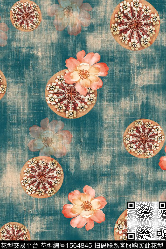 肌理底纹花卉数码印花花型下载（图片编号: 1564845） - 瓦栏（Walan）