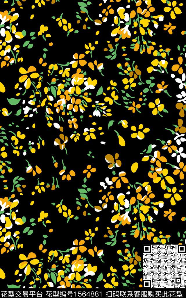 黑底花卉花卉小碎花数码印花花型下载（图片编号: 1564881） - 瓦栏（Walan）