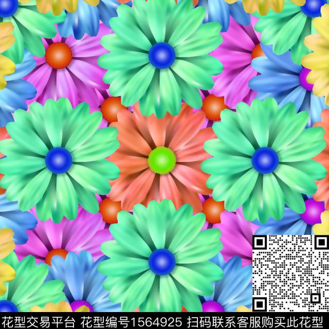 花卉叠加数码印花花型下载（图片编号: 1564925） - 瓦栏（Walan）