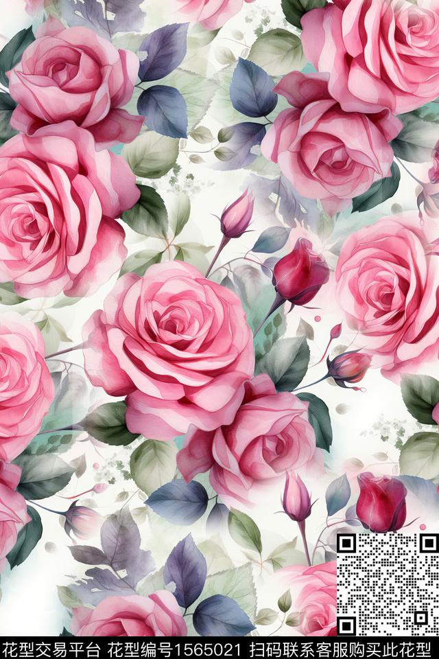 XZ5413.jpg - 1565021 - 水彩花卉 花卉 - 数码印花花型 － 女装花型设计 － 瓦栏