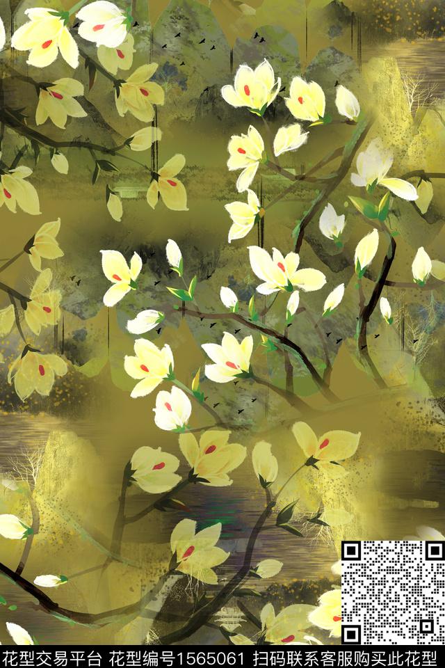 long-0044.jpg - 1565061 - 国画 中国风 水墨风 - 数码印花花型 － 女装花型设计 － 瓦栏