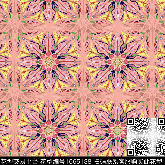 四方连续花型 女装.jpg - 1565138 - 民族风 连续 对称花 - 传统印花花型 － 女装花型设计 － 瓦栏