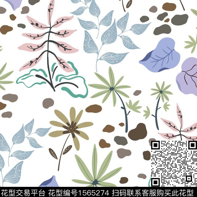 植物简约花卉传统印花花型下载（图片编号: 1565274） - 瓦栏（Walan）