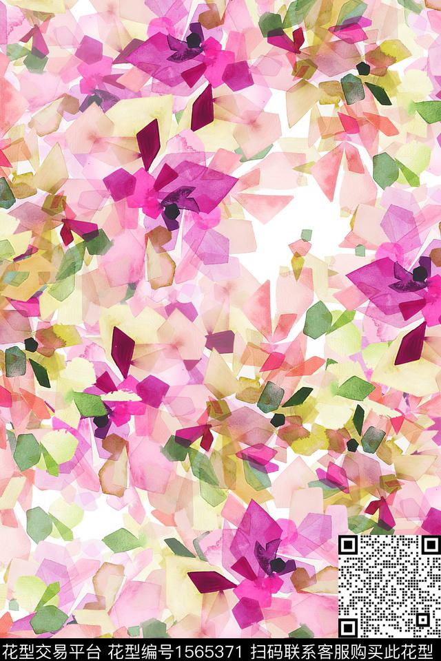 XZ5415.jpg - 1565371 - 水彩 碎片 抽象 - 数码印花花型 － 女装花型设计 － 瓦栏