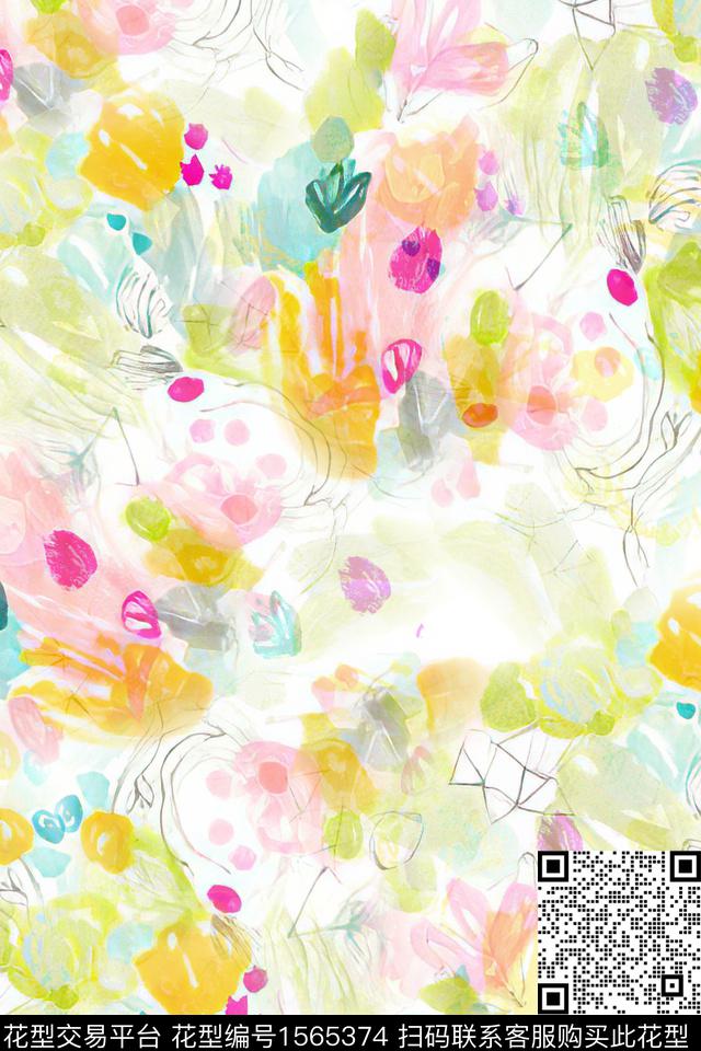 XZ5417.jpg - 1565374 - 水彩 涂鸦 抽象 - 数码印花花型 － 女装花型设计 － 瓦栏