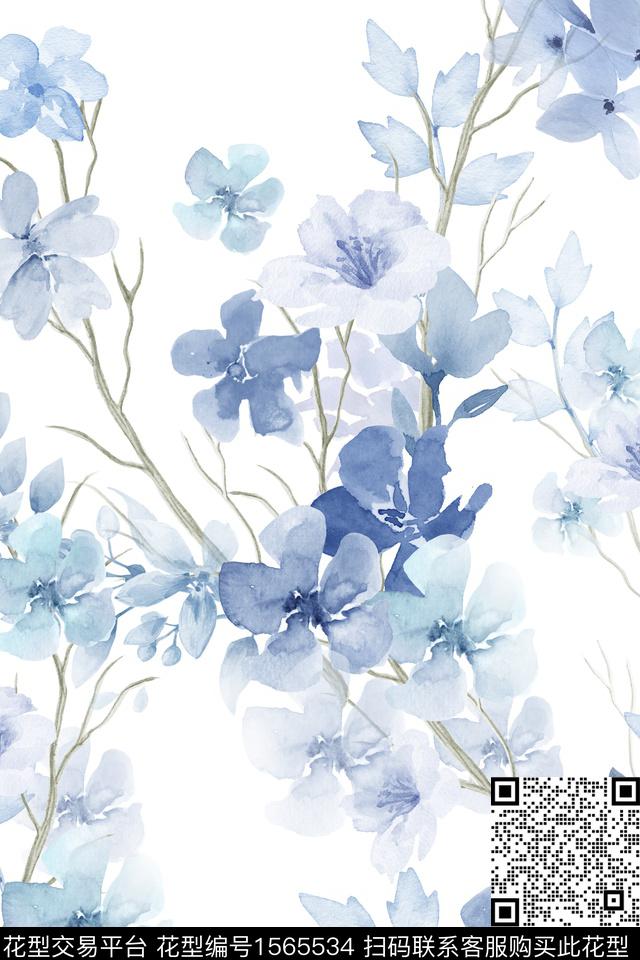 树枝花卉春夏花型数码印花花型下载（图片编号: 1565534） - 瓦栏（Walan）