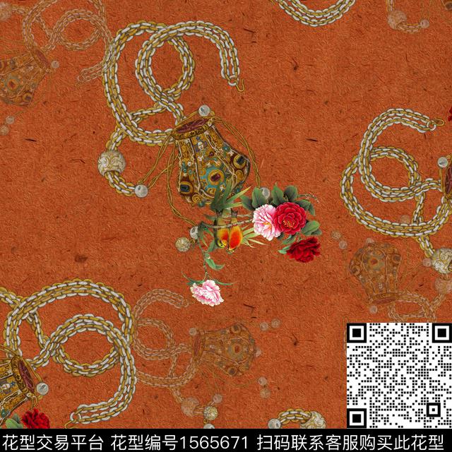 12-J1238.jpg - 1565671 - 链条 底纹 花卉 - 数码印花花型 － 女装花型设计 － 瓦栏