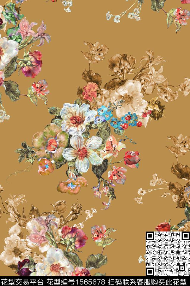 12-J1248.jpg - 1565678 - 中老年女装 花卉 影花 - 数码印花花型 － 女装花型设计 － 瓦栏