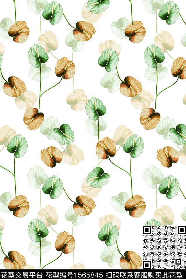 WC03193.jpg - 1565845 - 小清新 年轻女性 绿植树叶 - 数码印花花型 － 女装花型设计 － 瓦栏