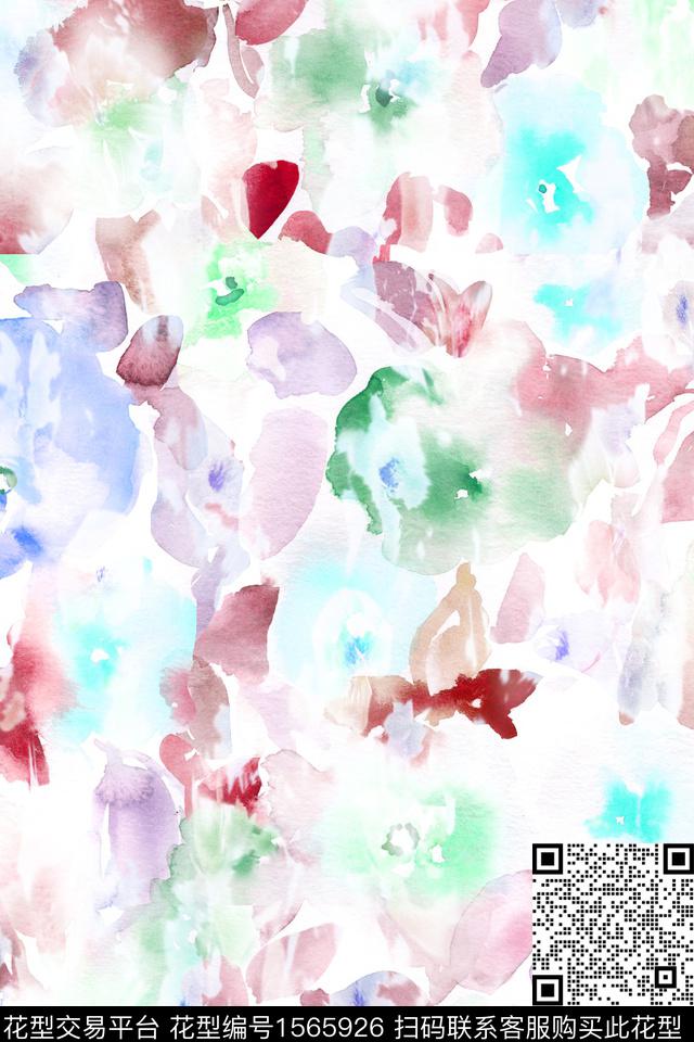 水彩花卉抽象花卉花卉数码印花花型下载（图片编号: 1565926） - 瓦栏（Walan）