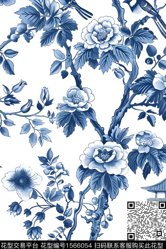 1.jpg - 1566054 - 民族风 旗袍 青花瓷 - 数码印花花型 － 女装花型设计 － 瓦栏