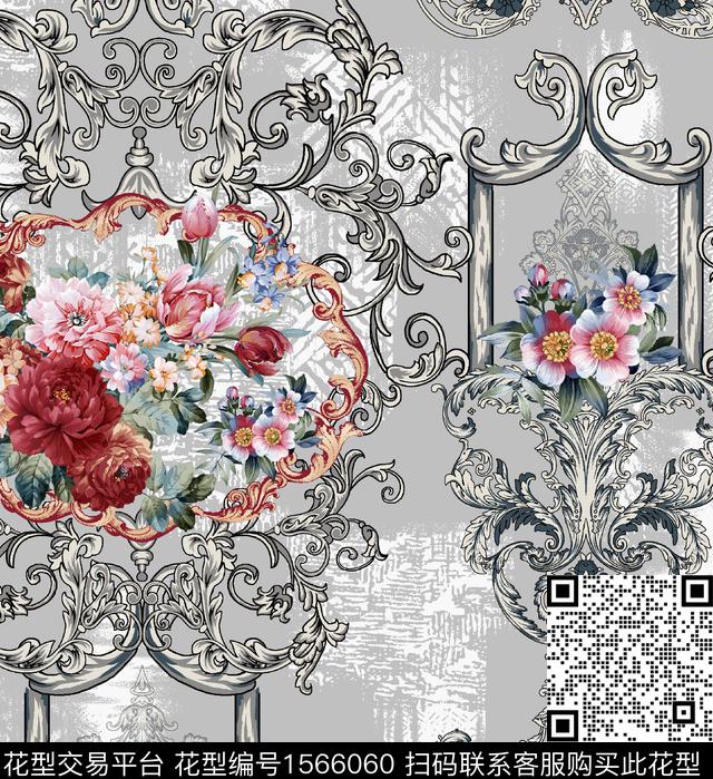 xj1047a.jpg - 1566060 - 欧式花纹 花卉 风格化花卉 - 数码印花花型 － 墙纸花型设计 － 瓦栏