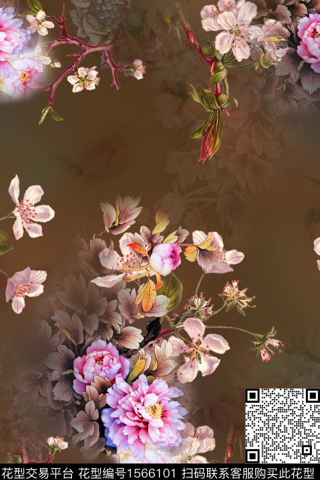 花卉旗袍中国风数码印花花型下载（图片编号: 1566101） - 瓦栏（Walan）