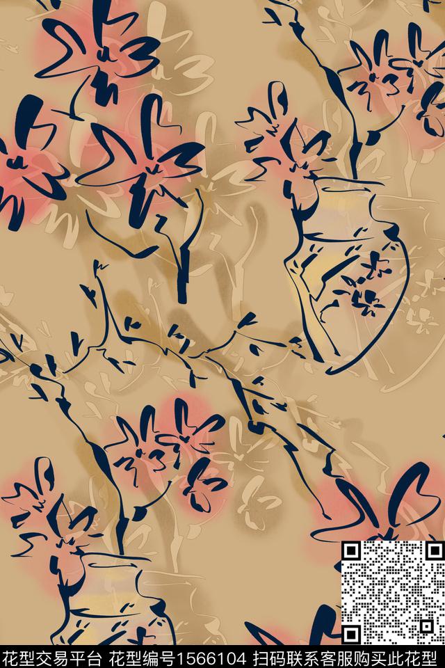 花卉抽象花卉水彩数码印花花型下载（图片编号: 1566104） - 瓦栏（Walan）