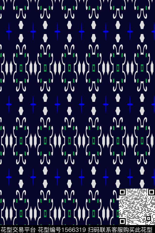 民俗风情.jpg - 1566319 - 民族风 几何 蓝色 - 数码印花花型 － 男装花型设计 － 瓦栏
