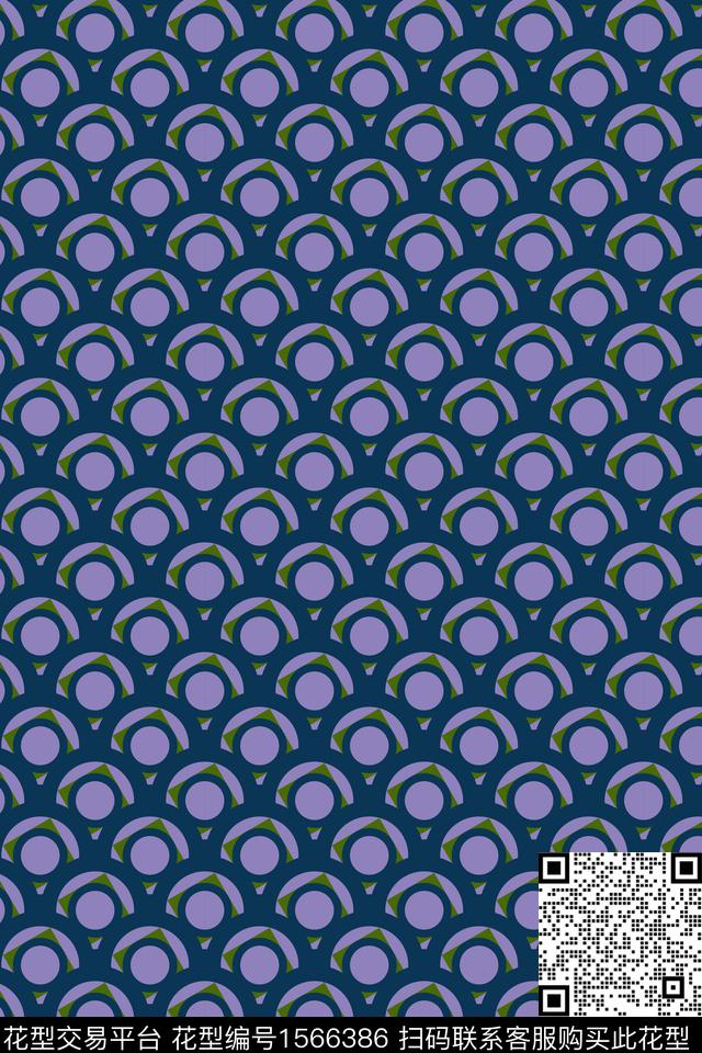 乌合之众.jpg - 1566386 - 几何 蓝色 圆形 - 传统印花花型 － 男装花型设计 － 瓦栏