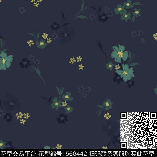 黑底花卉花卉连衣裙数码印花花型下载（图片编号: 1566442） - 瓦栏（Walan）