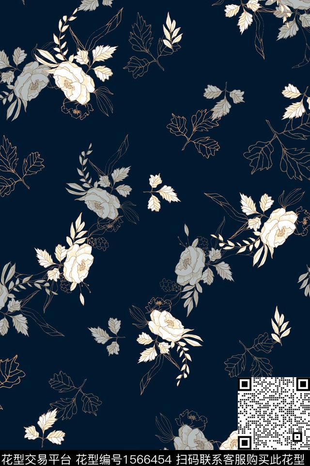 long-0033.jpg - 1566454 - 花卉 黑底花卉 线条花卉 - 数码印花花型 － 女装花型设计 － 瓦栏